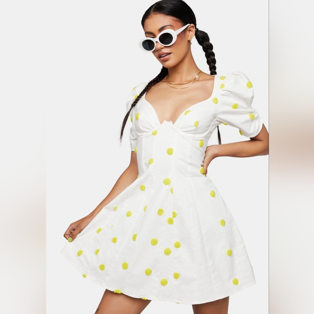 NWT For Love & Lemons Claude Mini Polka Dot Dress - Picture 2 of 10